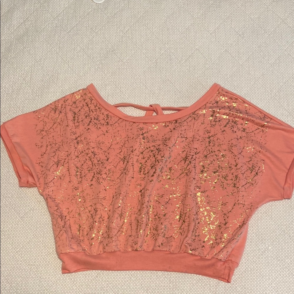 Pretty Rebellious Coral Gold Splatter Top